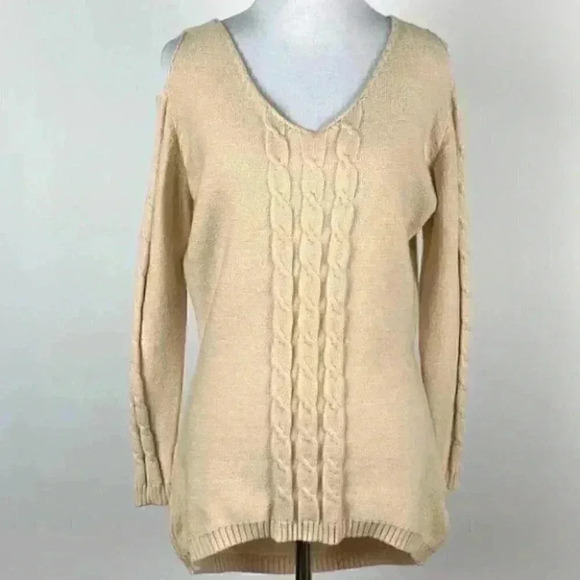 New Merry Jane sweater size S cream V-neck hi-lo - Picture 2 of 9